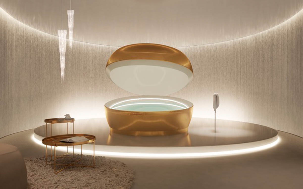 Капсула для сеансов невесомости, или иначе флоатинга – Float SPA в корпусе эксклюзивного золотого цвета.